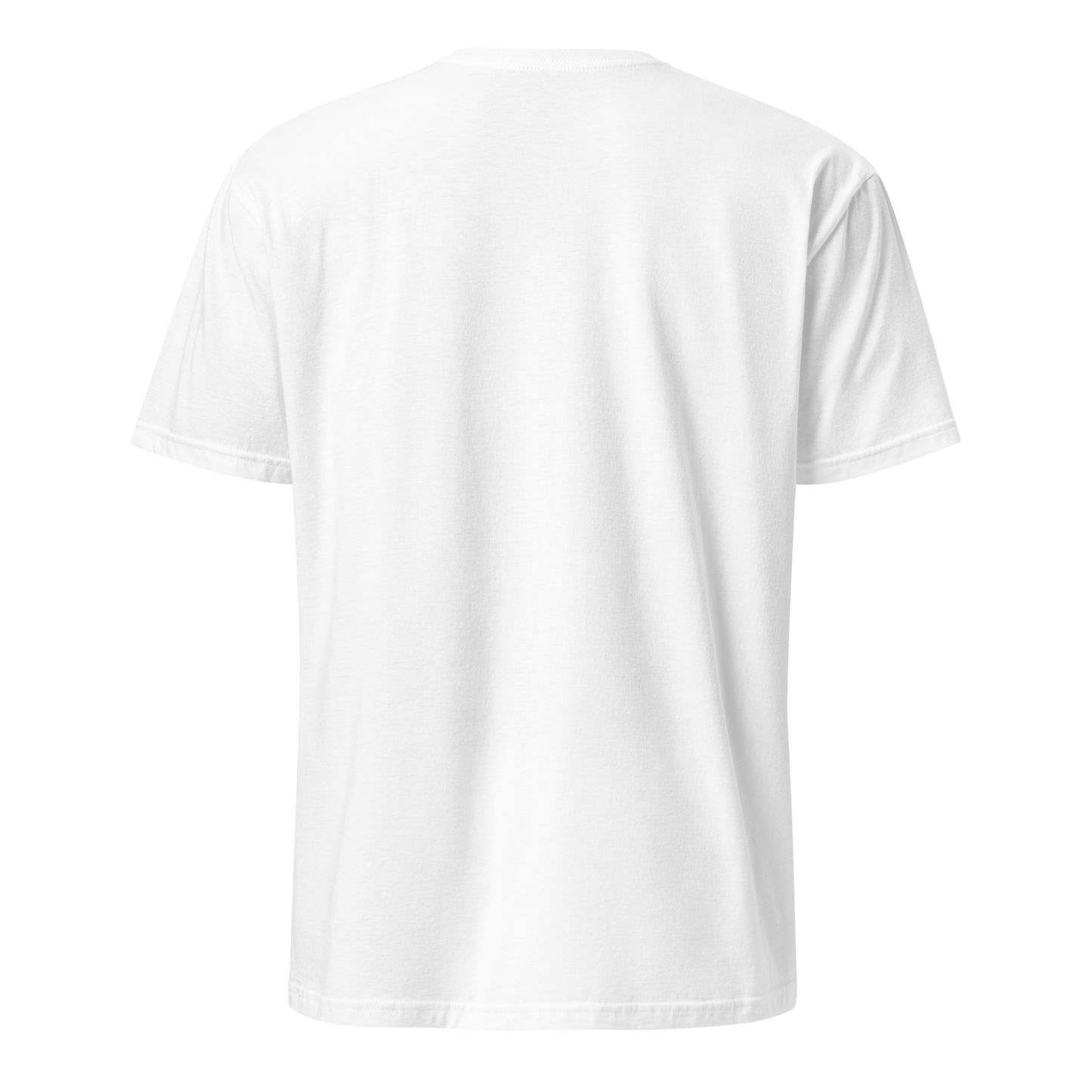 back view of the score shirt in white.