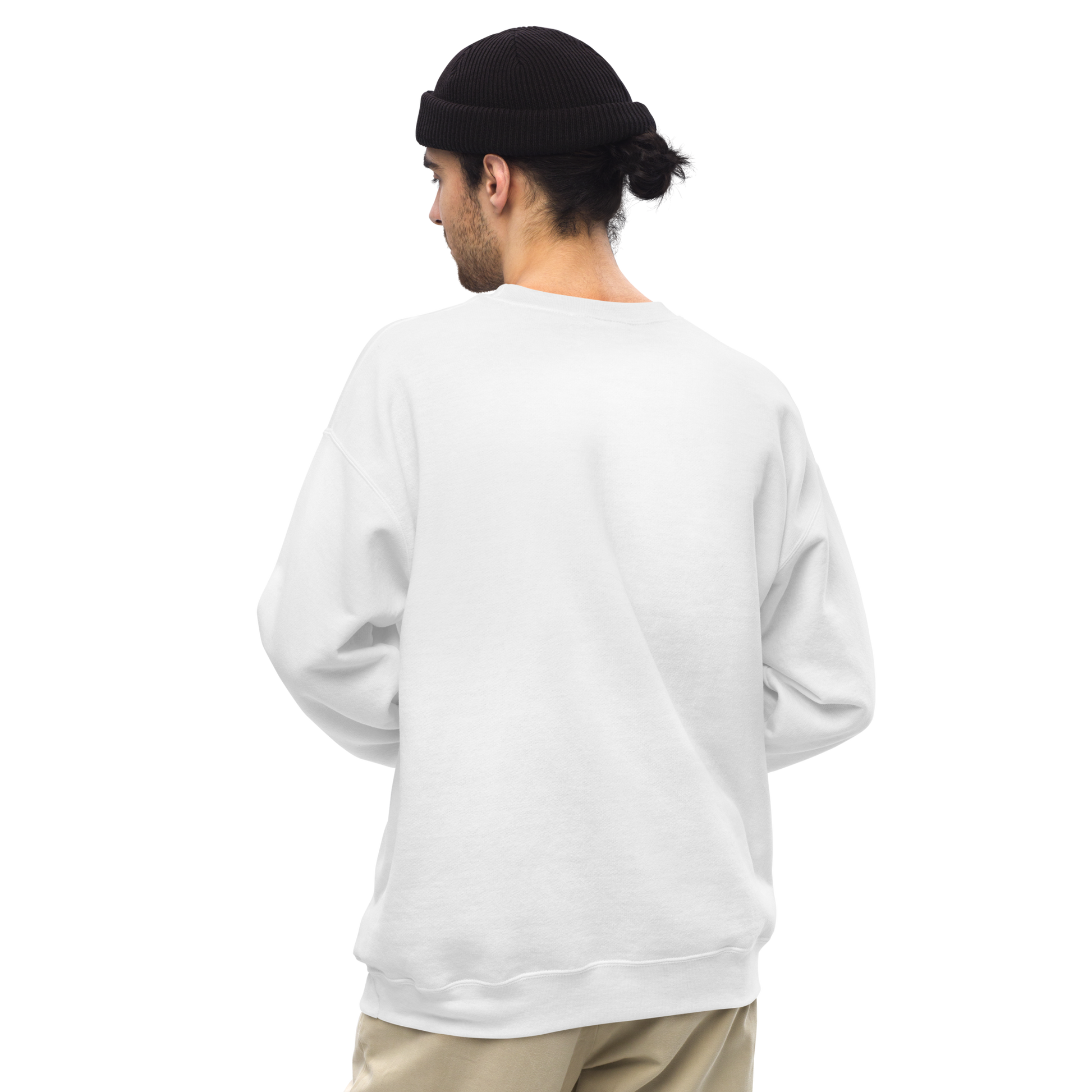 model showcasing the back of the humble sweatshirt