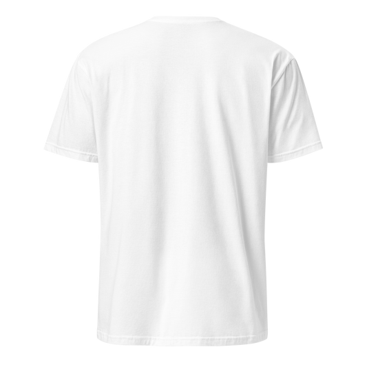 back view of the naysayers shirt in white.